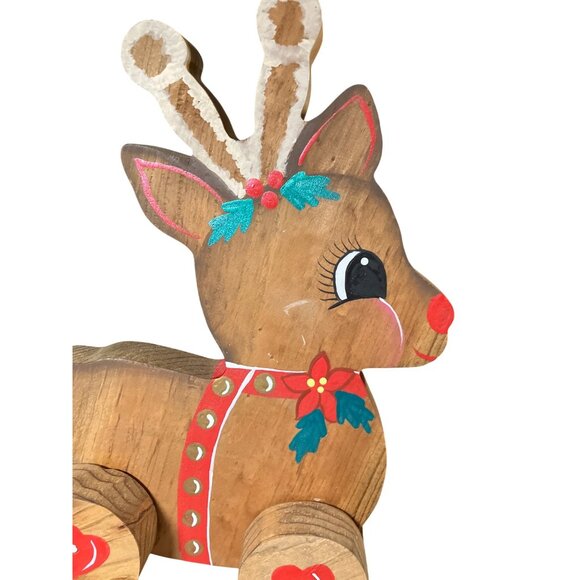 Handcrafted Wooden Rocking Reindeer Decoration With Festive Painted Details - Picture 2 of 10